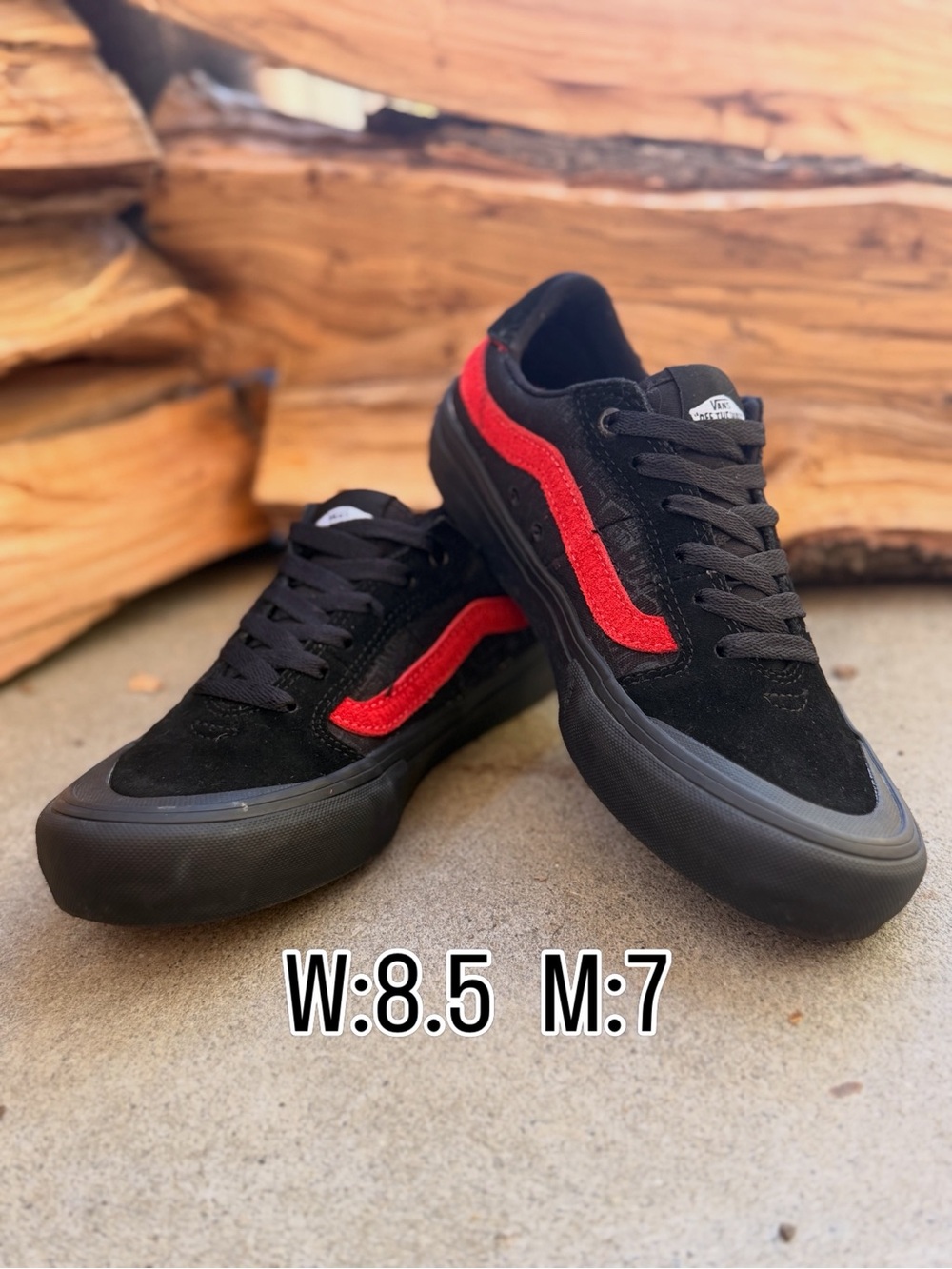 Vans Black Suede Sneakers with Red Stripe